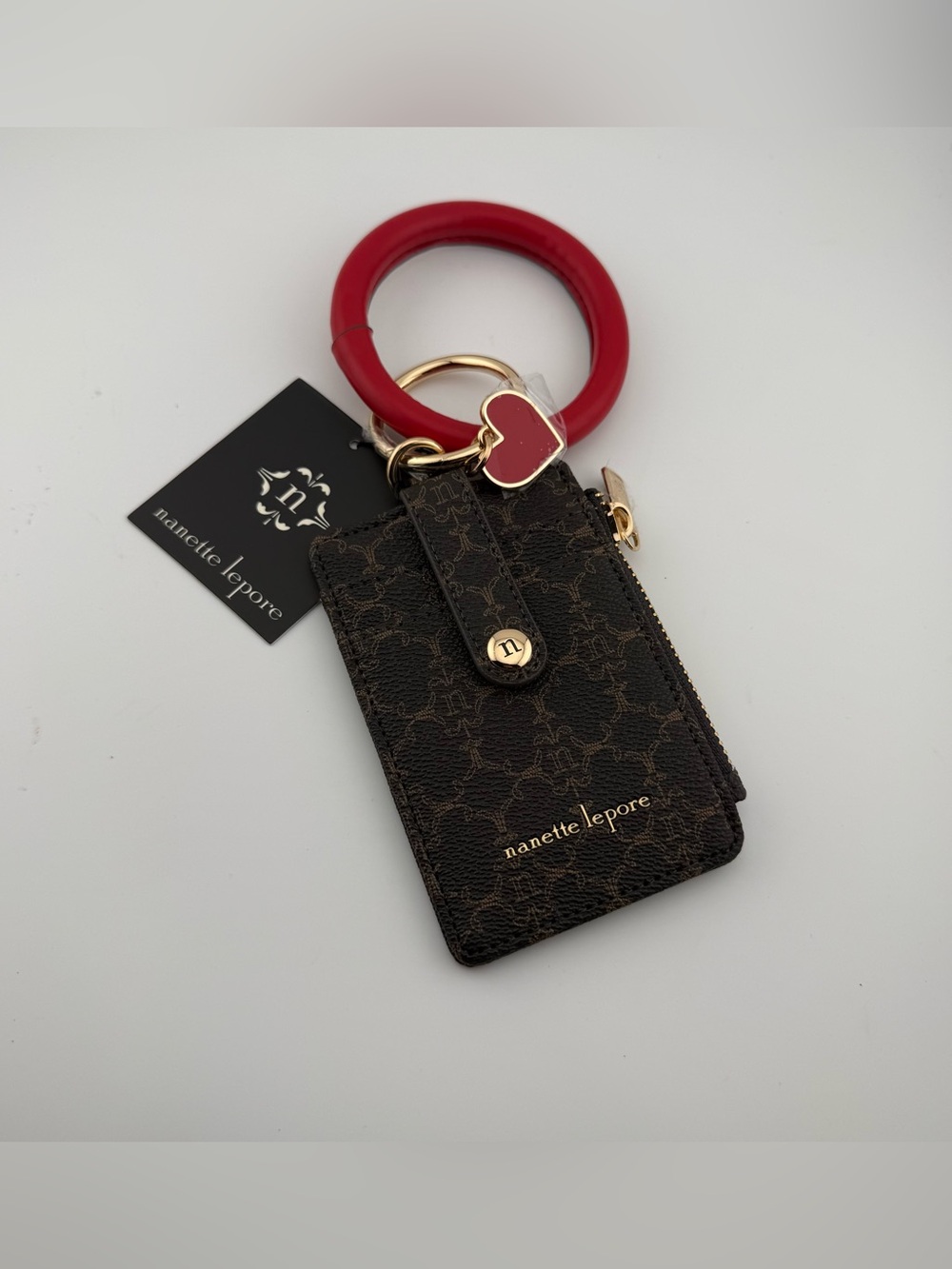 Nanette Lenore New Hands Free Candi Red Bracelet Logo Wallet Heart Charm NWT